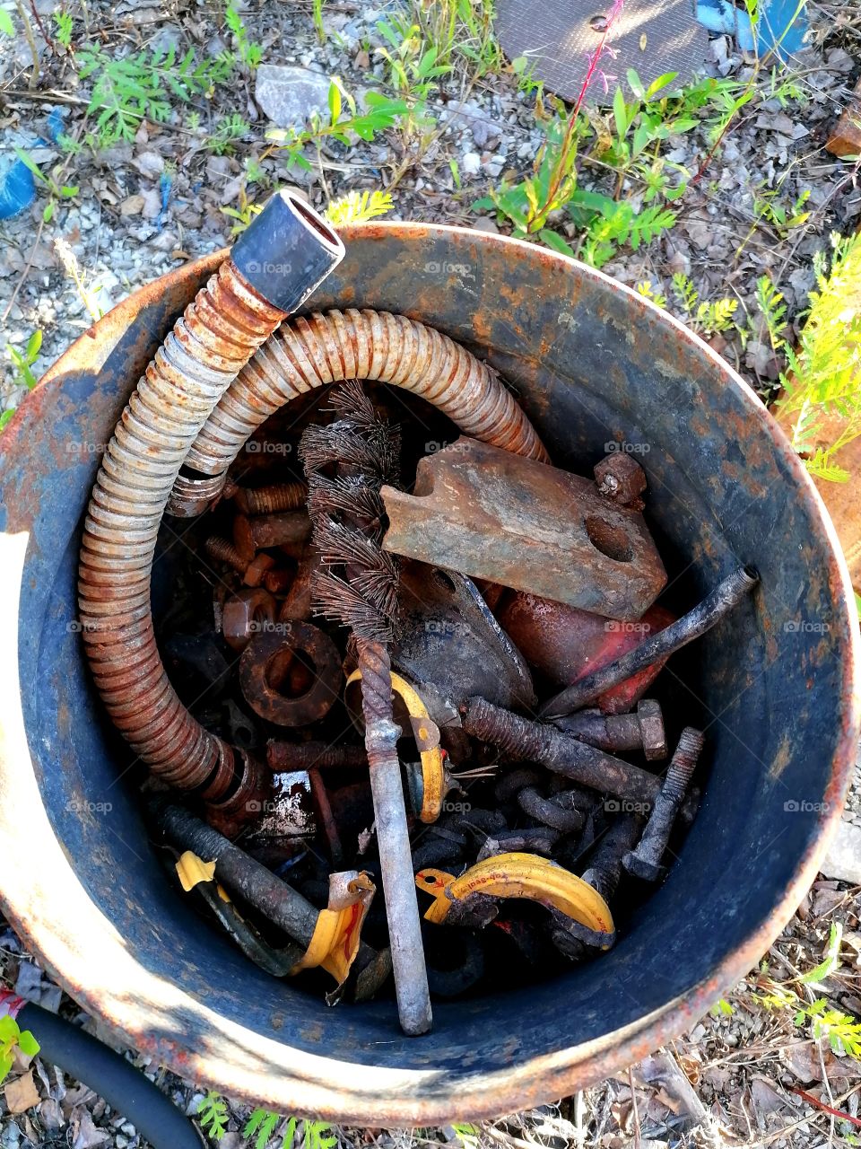 Abandoned construction site. Abandoned machines. Abandoned rusty tools. Beautiful and urban rust, plenty of patina.