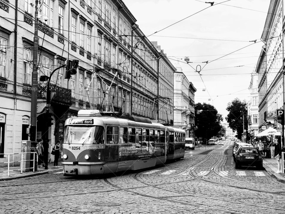 Prague Czech Republic Tram and City Street