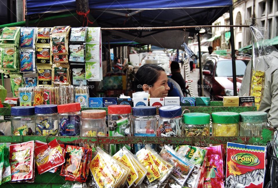 Saleswoman in Chinatown, Yangon
