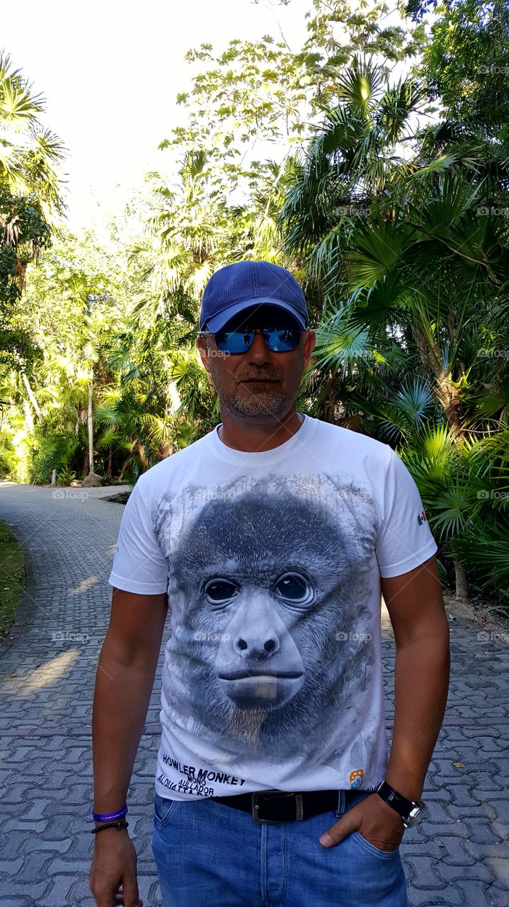 man with monkey shirt