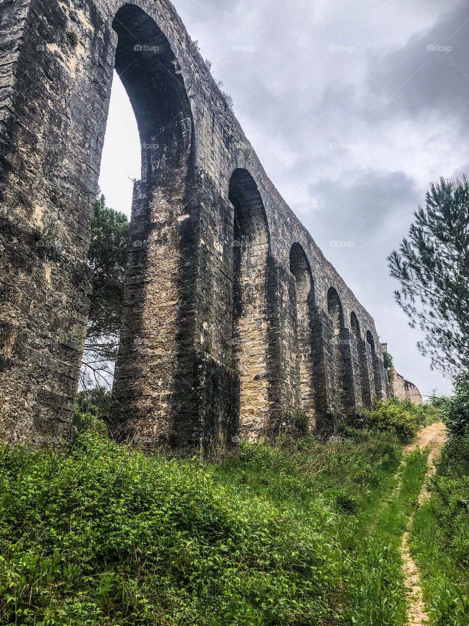 A section of the 6 kilometre aqueduct of the Convento de Cristo built 1593-1614, Tomar, Portugal 2021