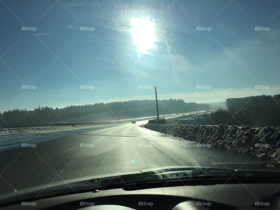 Driving in winter morning