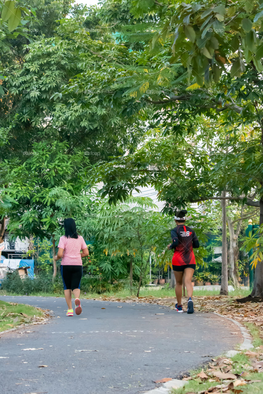 The people running exercise for health in the BangYai park , Nonthaburi in Thailand. December 3, 2018