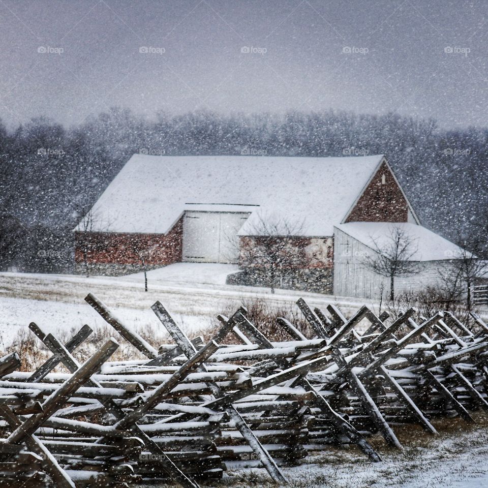 Snowy day on the farm