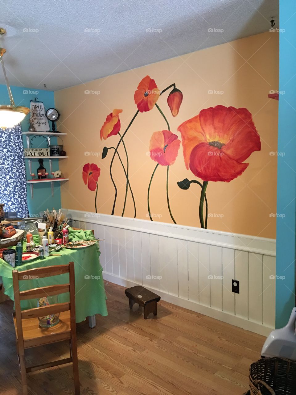 Poppy mural in dining room