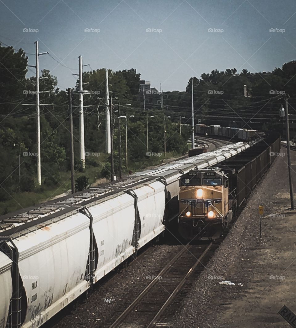 Union Pacific rail line running along the Missouri River in Jefferson City, MO.