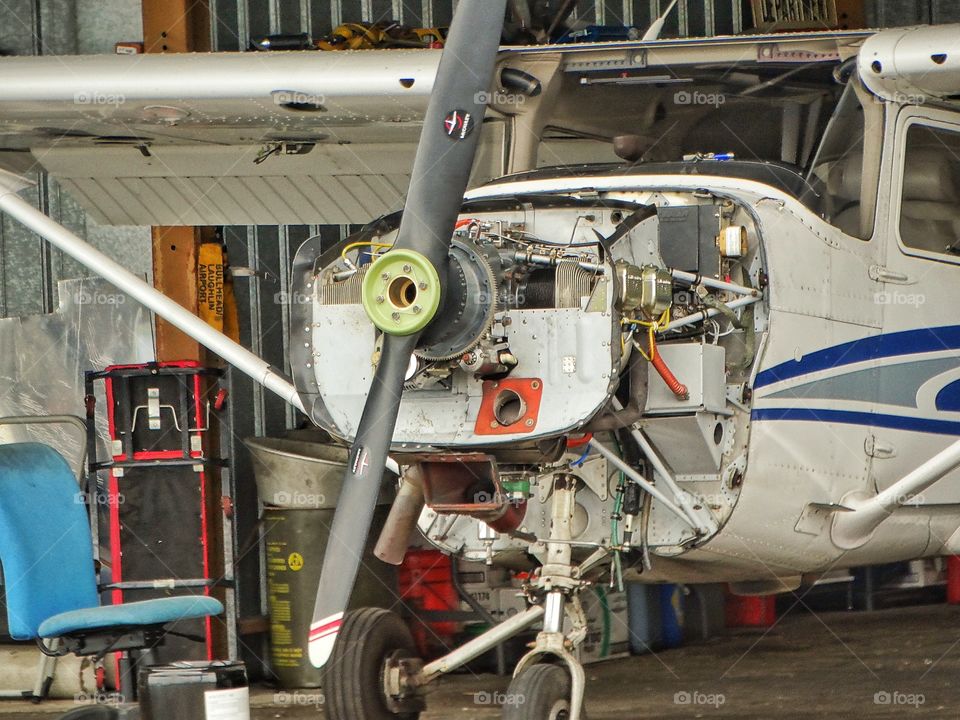 Aircraft Maintenance. Airplane Engine Under Repairs
