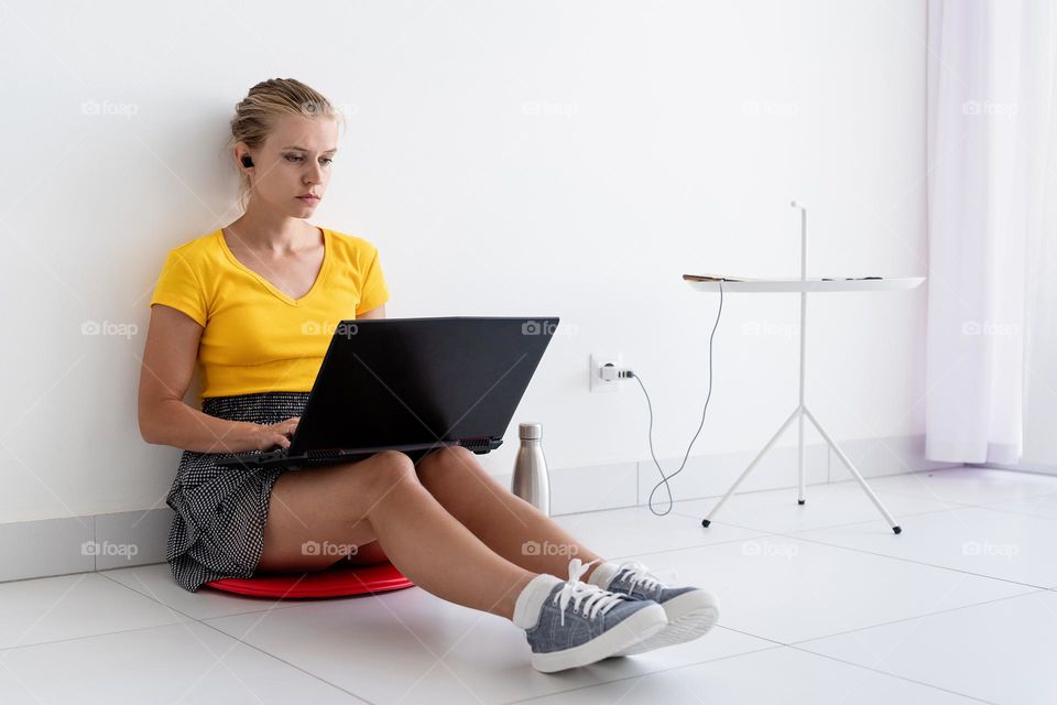 woman using laptop