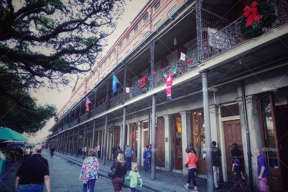 Activities around vintage architecture along Jackson Square, French Quarter, New Orleans, Louisiana, USA.