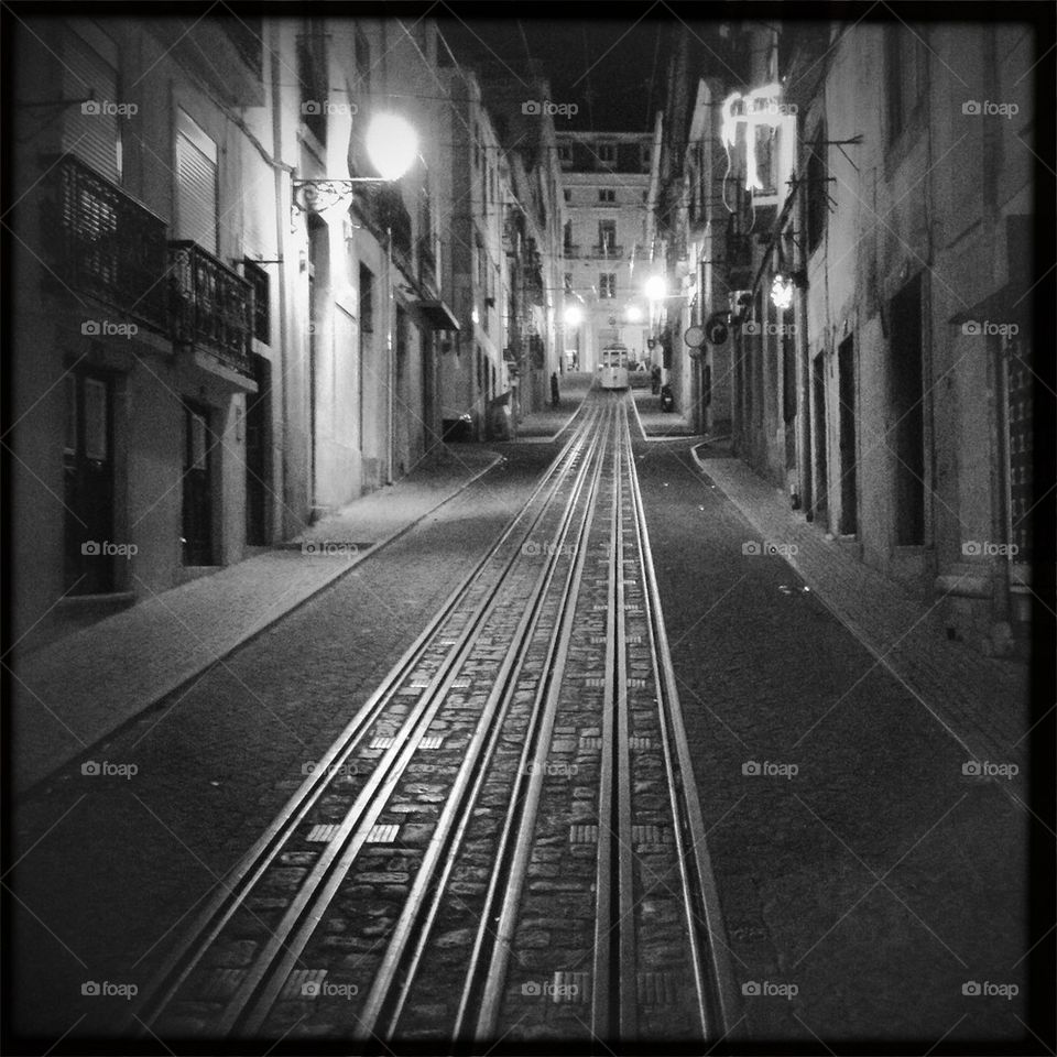 Tram lines, Bica, Lisbon, Portugal, 2013