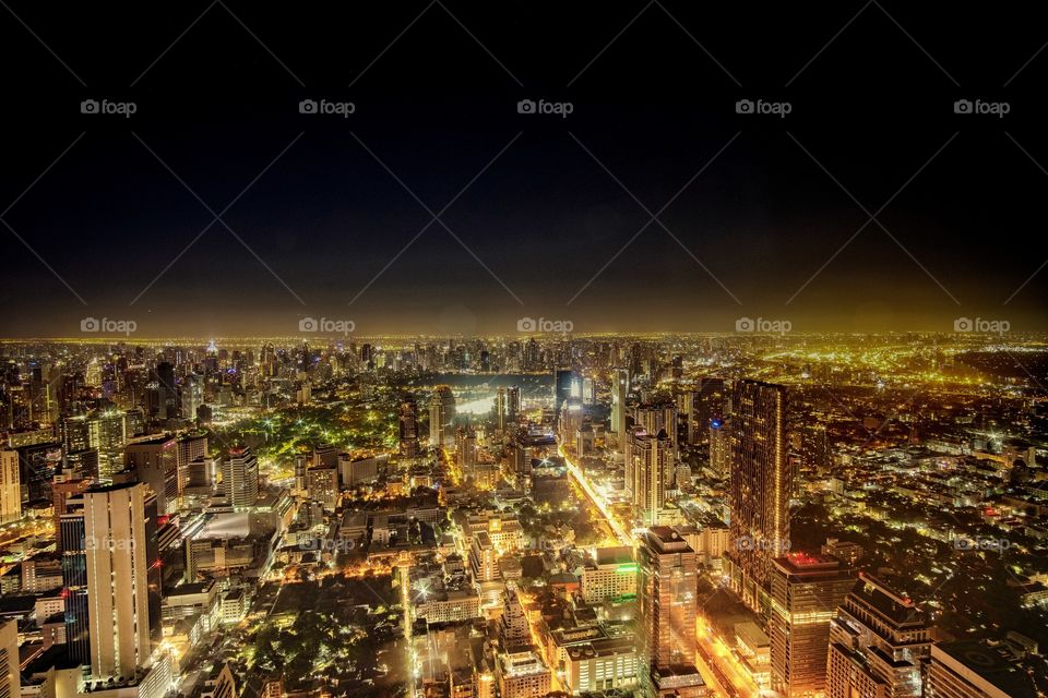 Bangkok/Thailand-May 04 2019:Capital city scape show beautiful night light , photo from roof top of Mahanakorn building