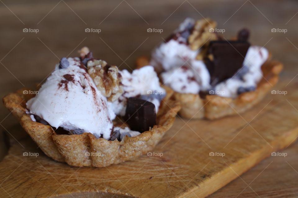 Close-up of ice cream on waffles