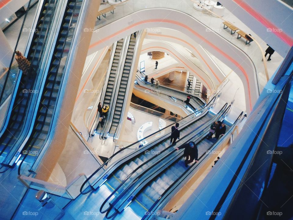 Escalators in the shopping center,Kiev