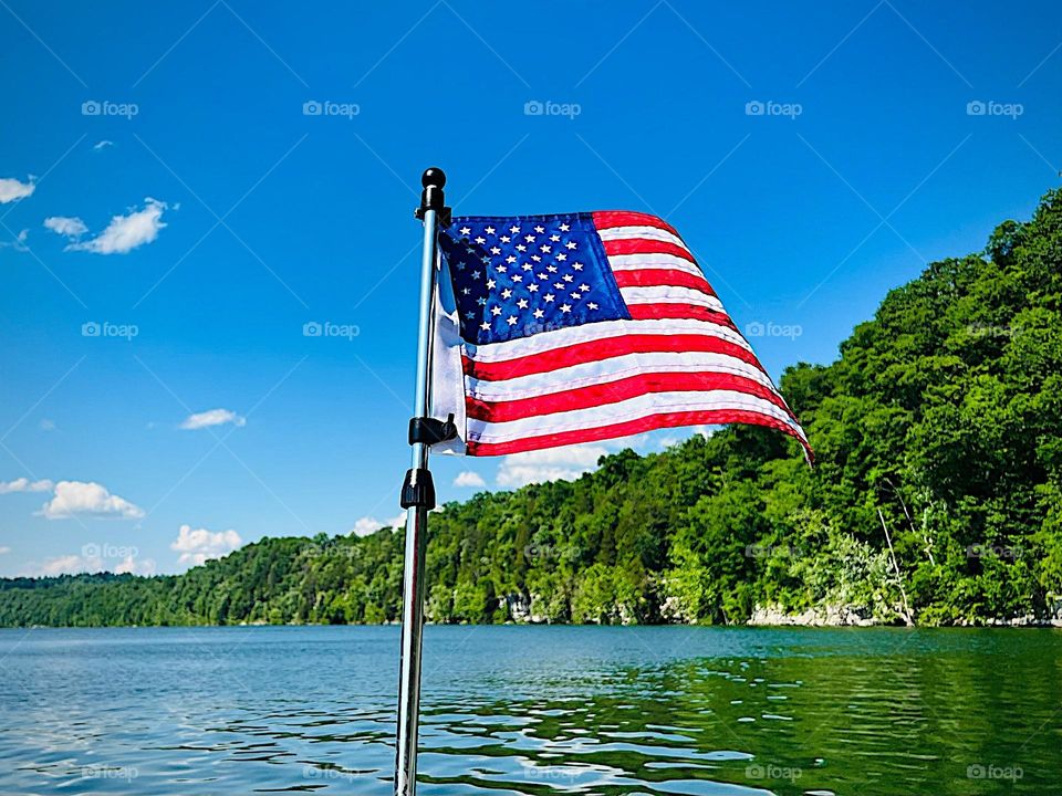 American flag flowing in the wind 