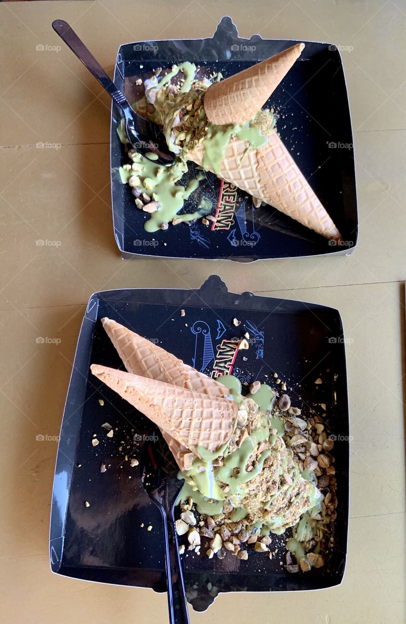 Two waffle coin pistachios dishes 
