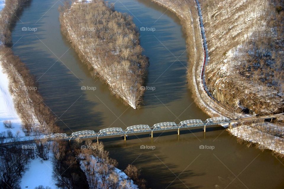 Bird's Eye View of Point of Rocks Bridge at Potomac River Virginia USA