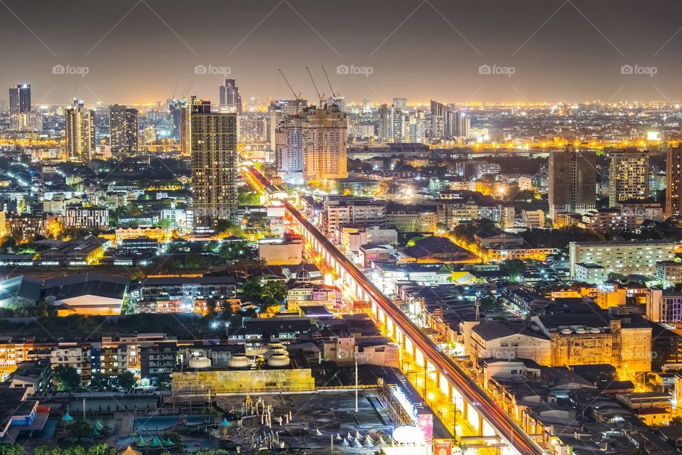 Thailand-March 04 2020:Light of city scape in The first Curfew night in Bangkok