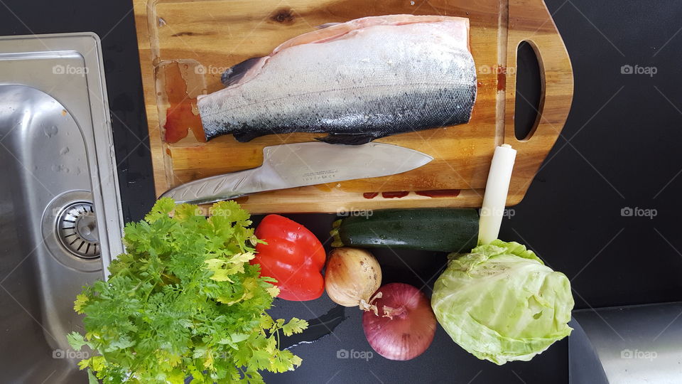 Preperation fish & vegetables