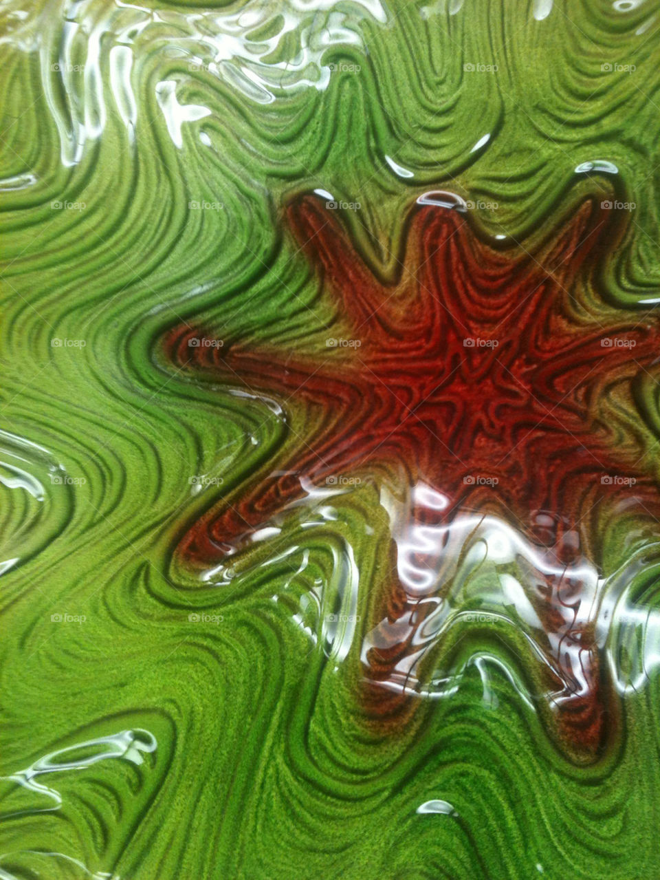 Green and Red Art Glass Birdbath