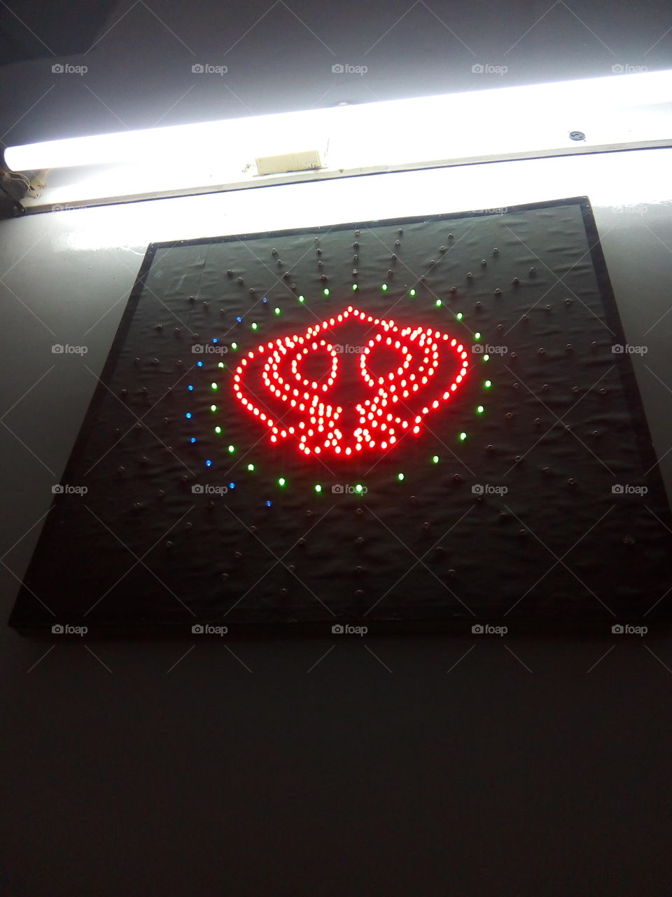 A Sign of Shree Vaheguru Ji (God) in Sikhism made of beautiful blinking lights