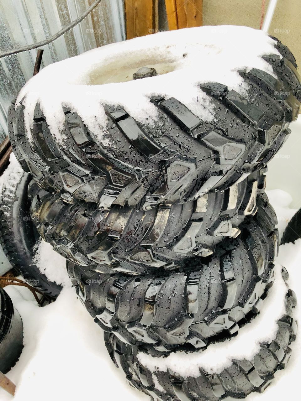 Pile of Tires In Snow-December 02 2018-Terrebonne, Quebec, Canada