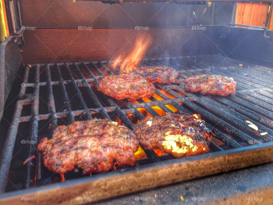 A man's night to cook. Hamburgers on the grill