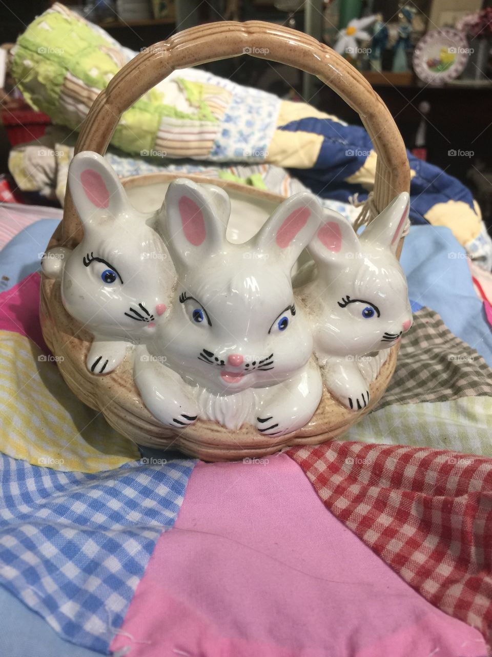 Ceramic Easter bunny basket vintage
