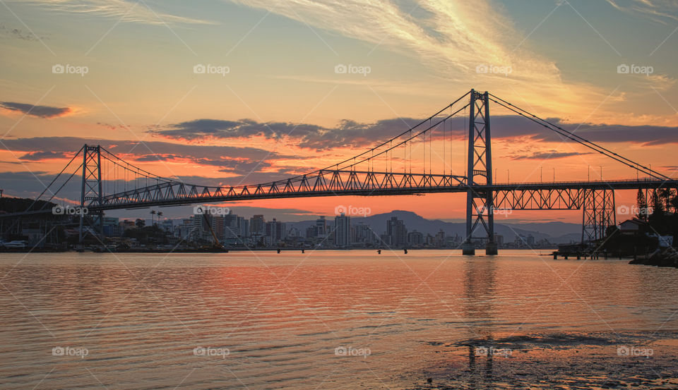 Sunset in Florianópolis, Santa Catarina - Brazil, with the Hercílio Luz Bridge in the background