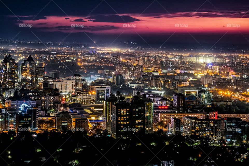 Almaty city night view from Kok Tobe Mountain ,Kazakhstan