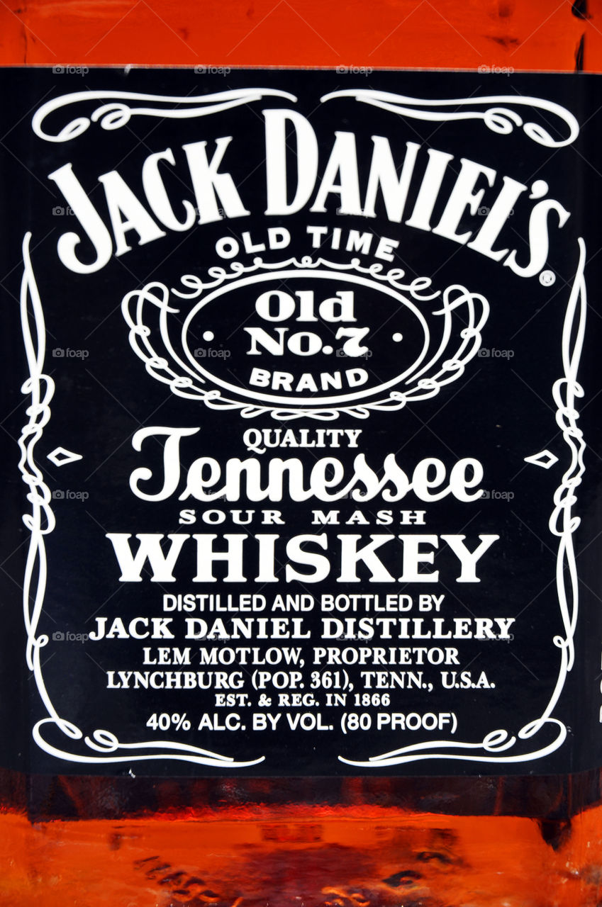 Alcohol. Close up of a Jack Daniels whiskey bottle