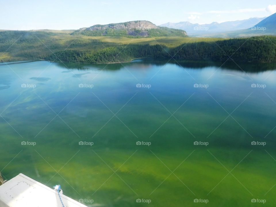 Flying over Algae Bloom on Copper Lake, Alaska