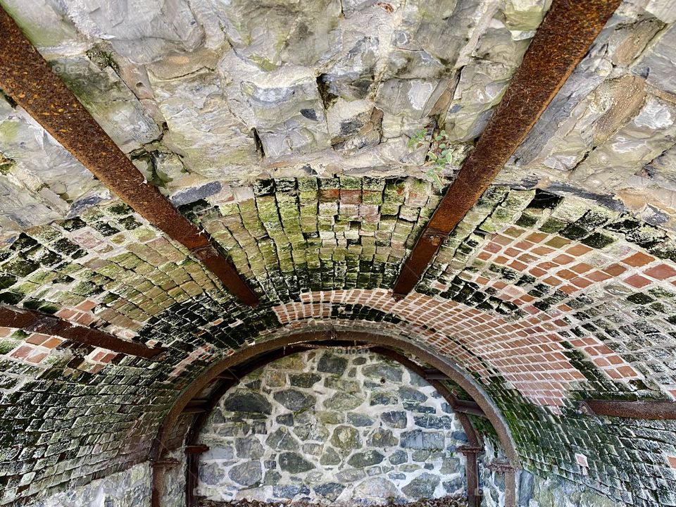 The inside of an old lime kiln