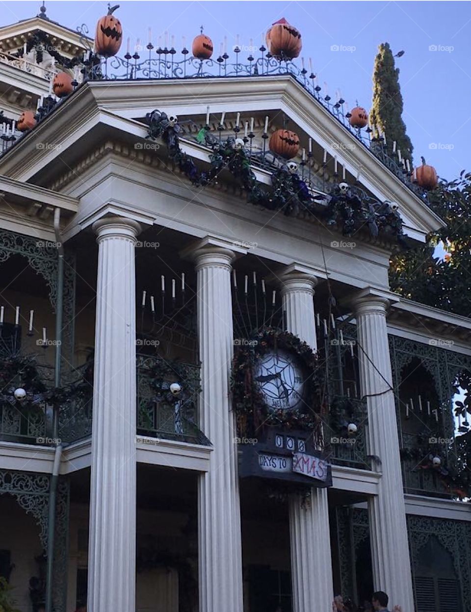 Haunted Mansion all decked out for the holidays as Nightmare before Christmas in Disneyland, California. 