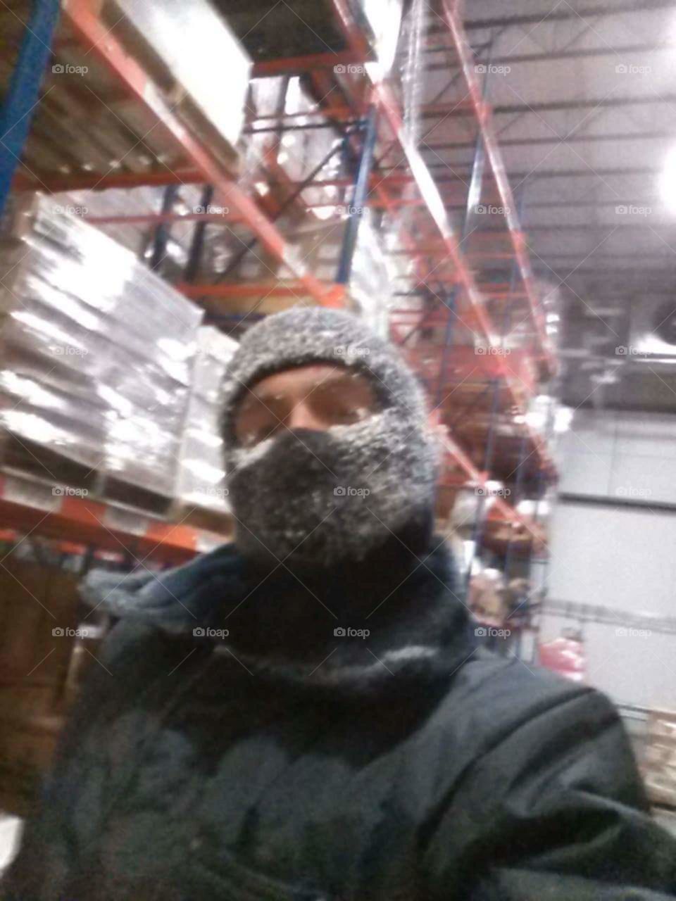Freezing in the freezer at work!