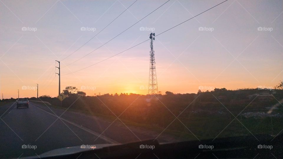 beautiful sunset on the road, north coast of Bahia Brazil