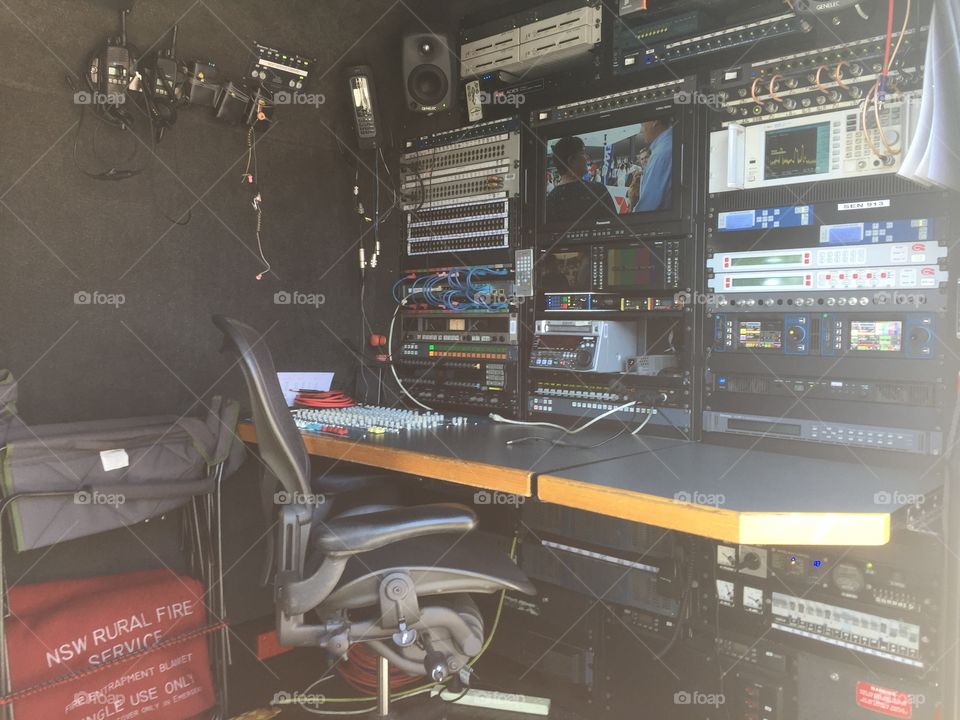 Inside a tv van 