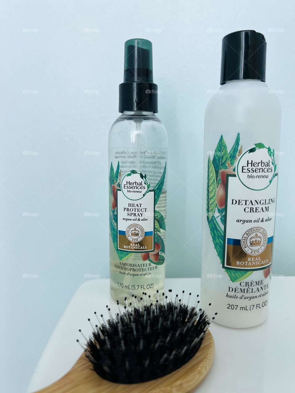 Herbal essences bio renew detangling cream and beta protect spray. 