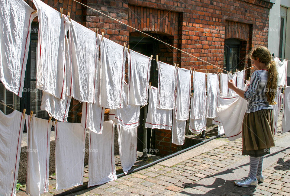 Laundry drying outdoors. 