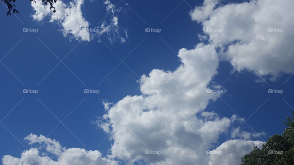 blue sky fluffy clouds