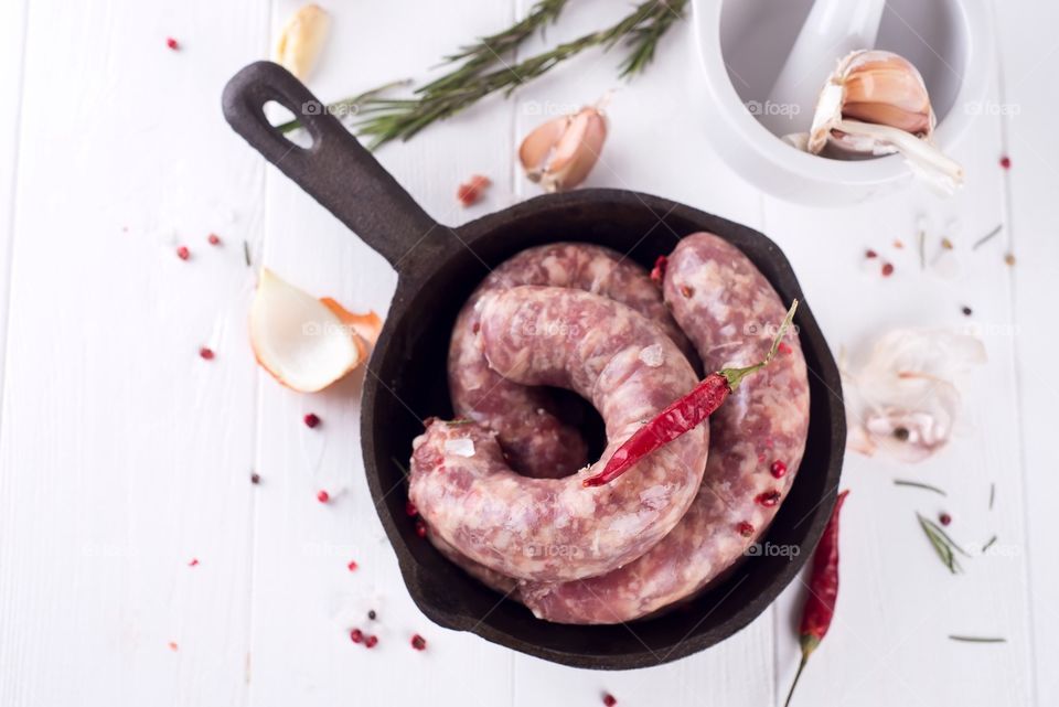 Meat sausage on pan 