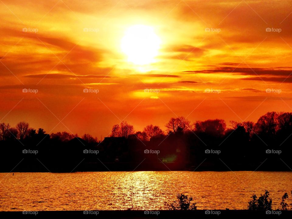 Beautiful Indiana sundown over the lake. 