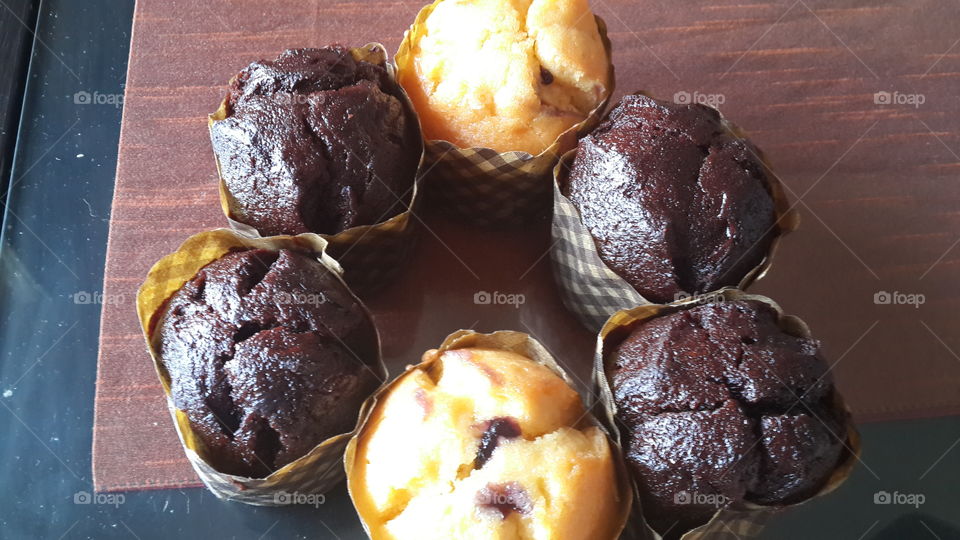 Muffins. chocolate and blueberries muffins
