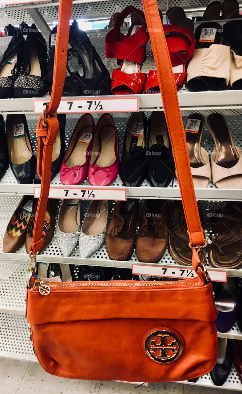 Going crazy at the thrift shop with the orange purse and size 7 shoes. Tory Burch fake for sure, but the shoes!