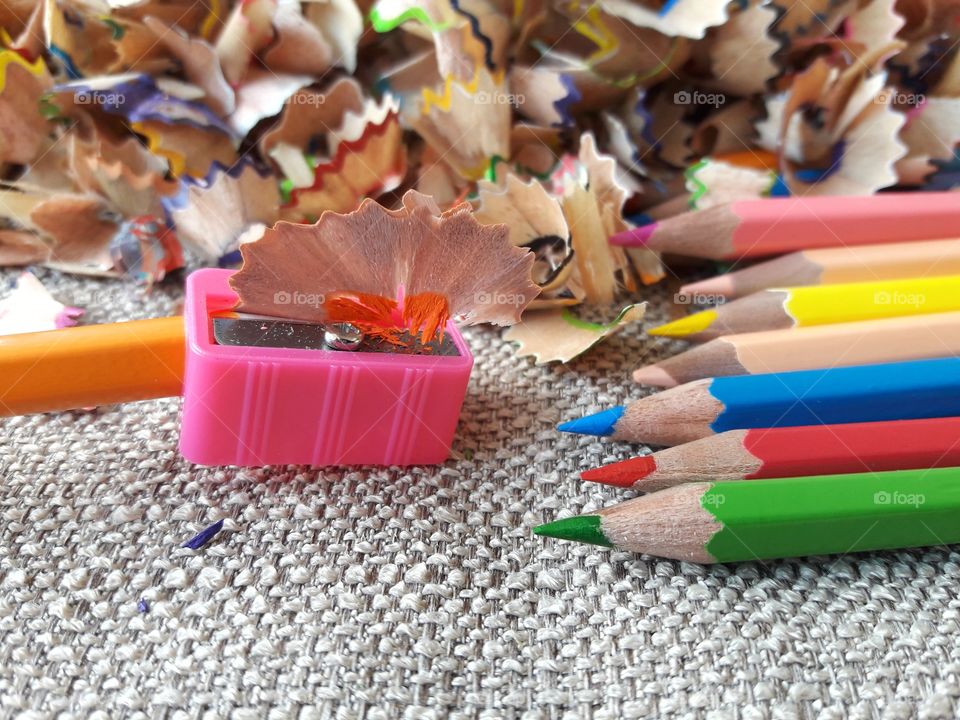 coloured pencils with sharpener