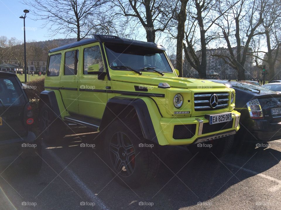 Green Mercedes Benz G Wagon in Annecy, France.
