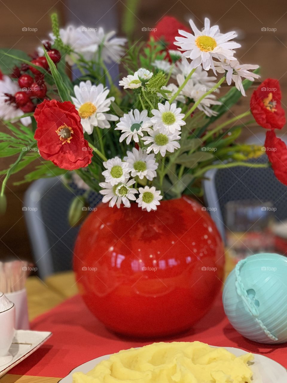 bright colorful flower bouquet on the holiday table