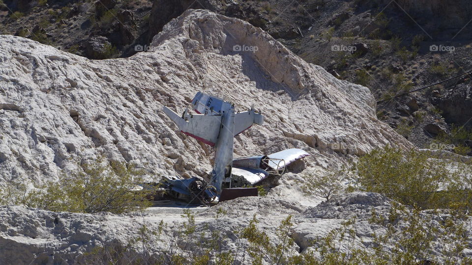 Plane crash site scene. Desert