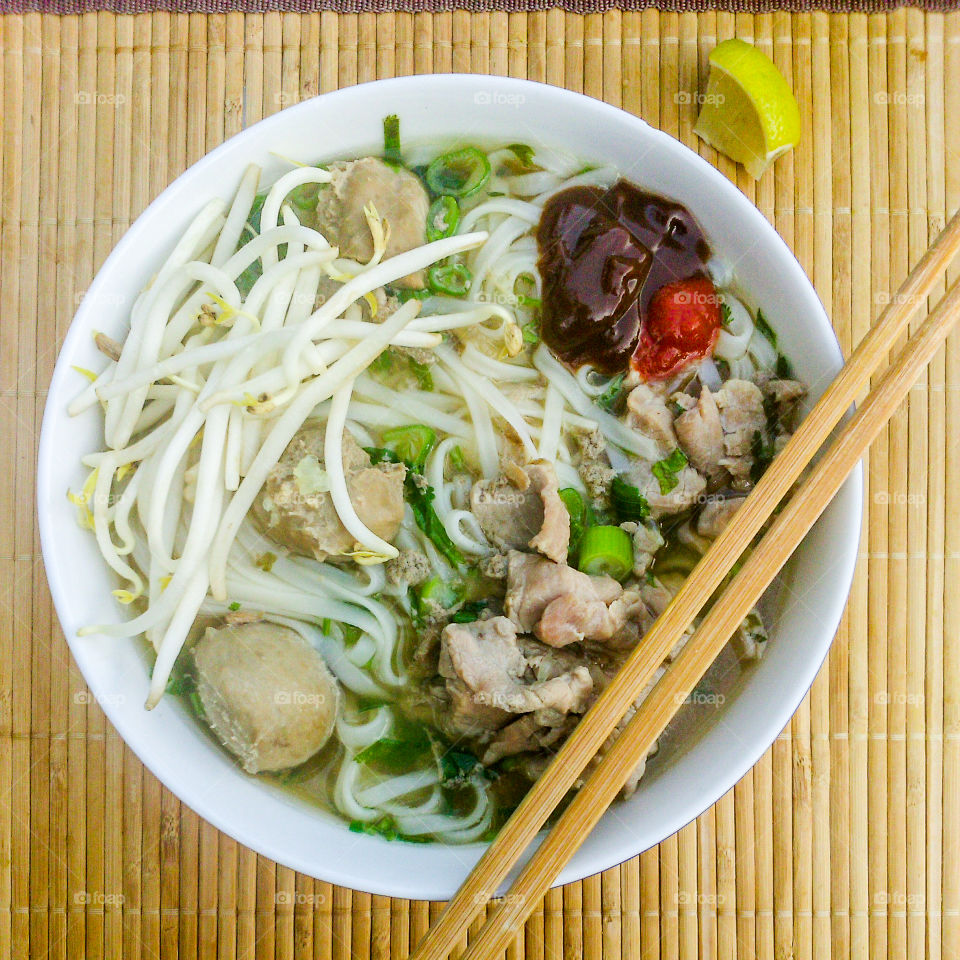 Vietnamese bowl of pho bò soup