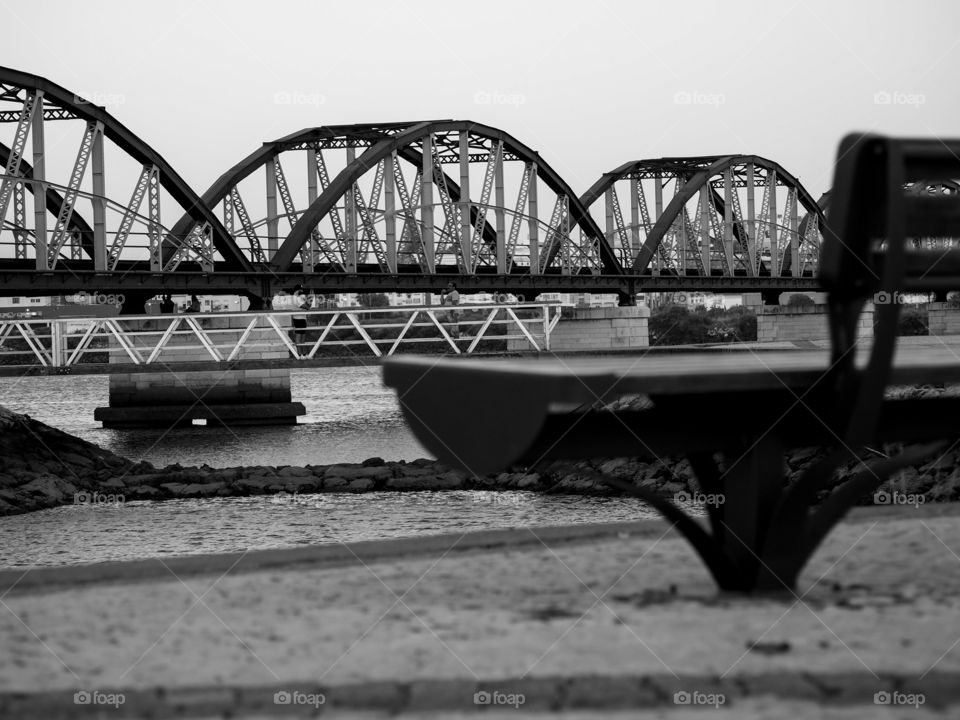 bridge, river, embankment