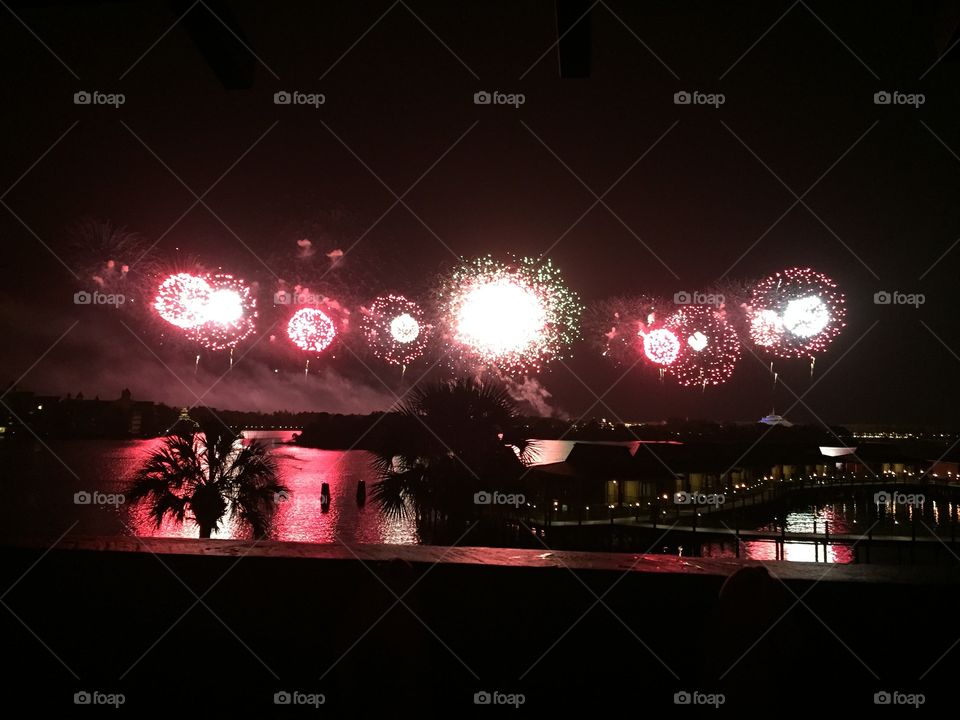 Beautiful Polynesian View of Magic Kingdom Fireworks
